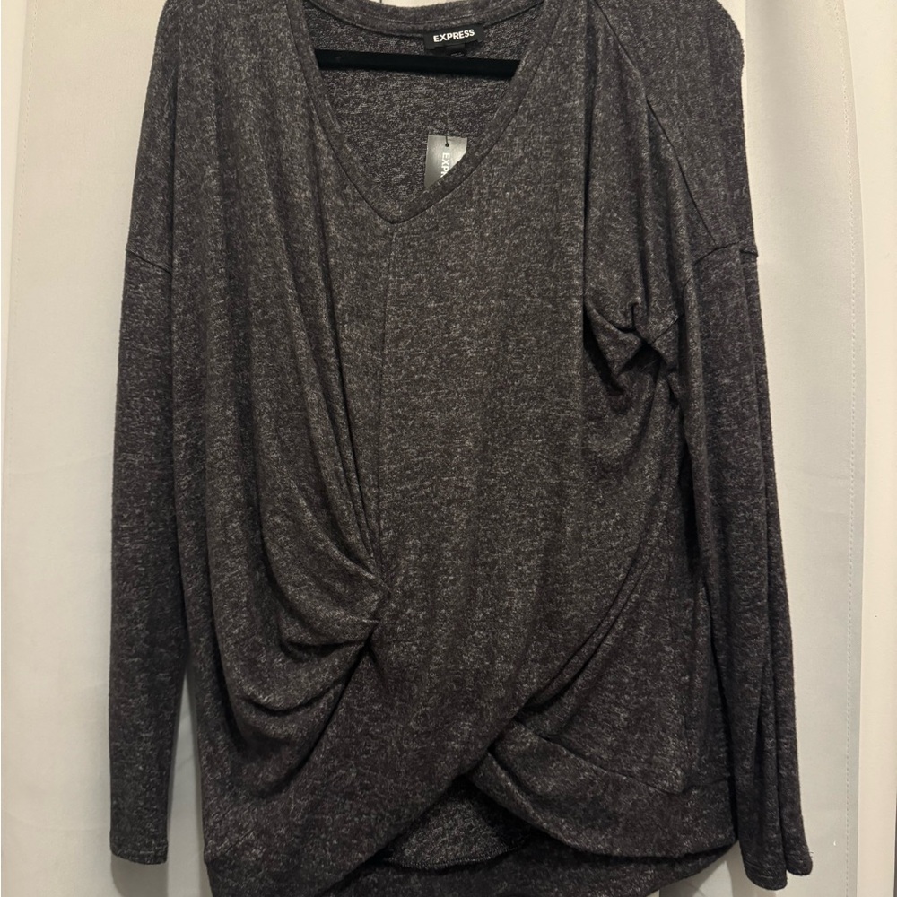 Express Women's Charcoal Long Sleeve Top